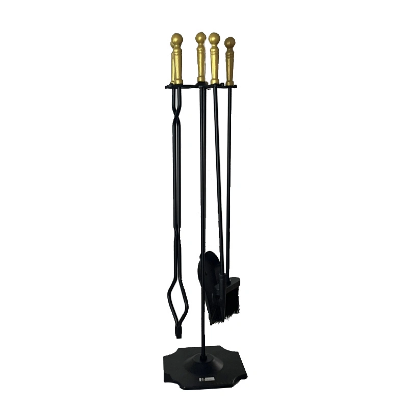 Gold-Black Cast Iron 5 Pieces Indoor & Outdoor Sets Fireplace Tool Sets Accessories Kits