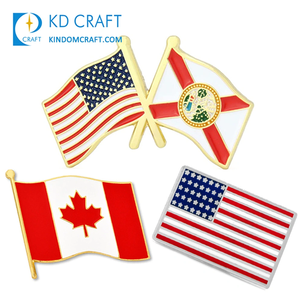 Wholesale Bulk Cheap Custom Metal Enamel Country National Brooch Pins Florida USA American Canada Cross Flag Lapel Pin