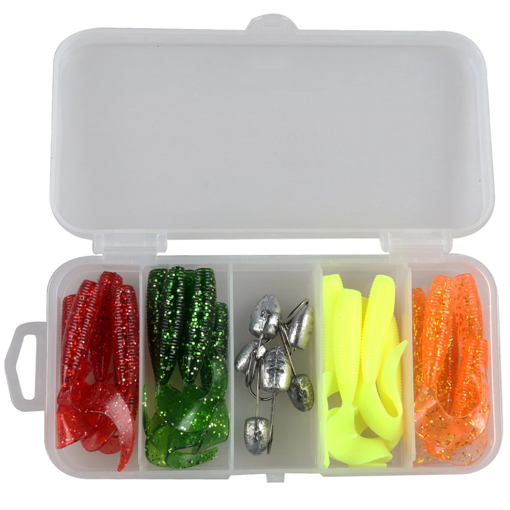 Soft Curl Tail Worm Fishing Bait Set with Lead Hooks