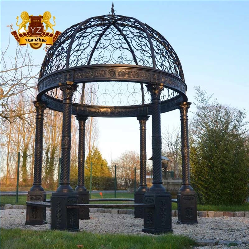 Jardin extérieur Gazebo décoratif métallique forme ronde Gazebo en fonte Belvédère en fer forgé