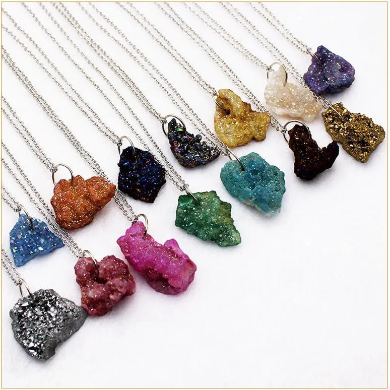 Natural Agate Necklace Crystal Tooth Rough Colorful Irregular Pendant Earrings DIY Jewelry Accessories