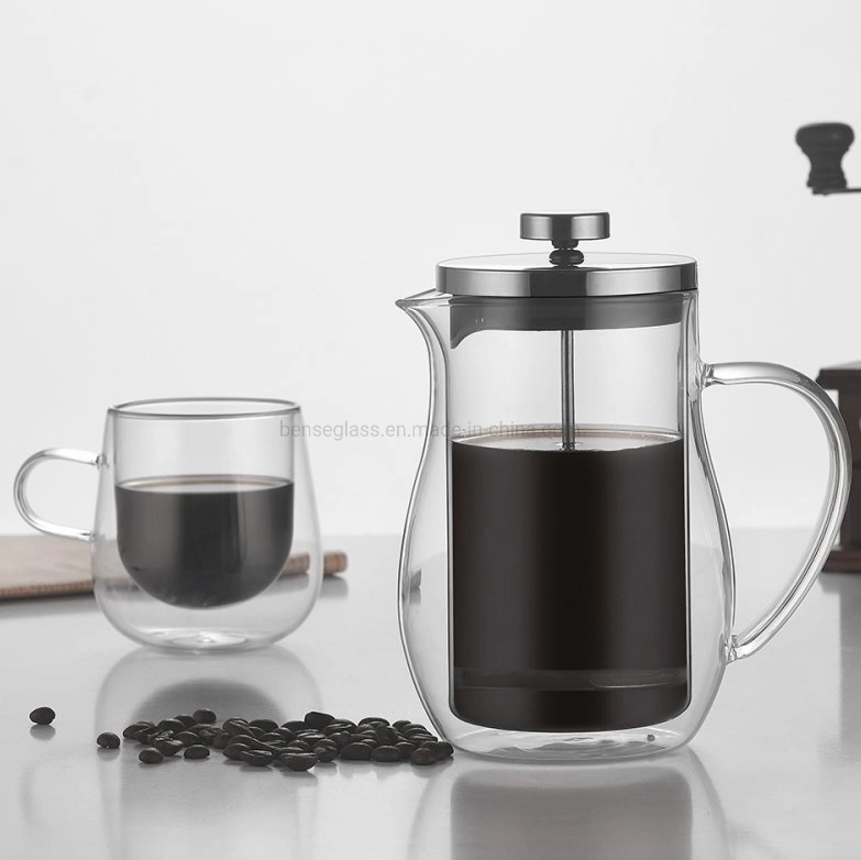 Heißer Verkauf Französisch Presser Kaffeemaschine 350ml 600ml 304 Edelstahl Stahl Doppelwand mit 4 Filtern hitzebeständiges Borosilikatglas