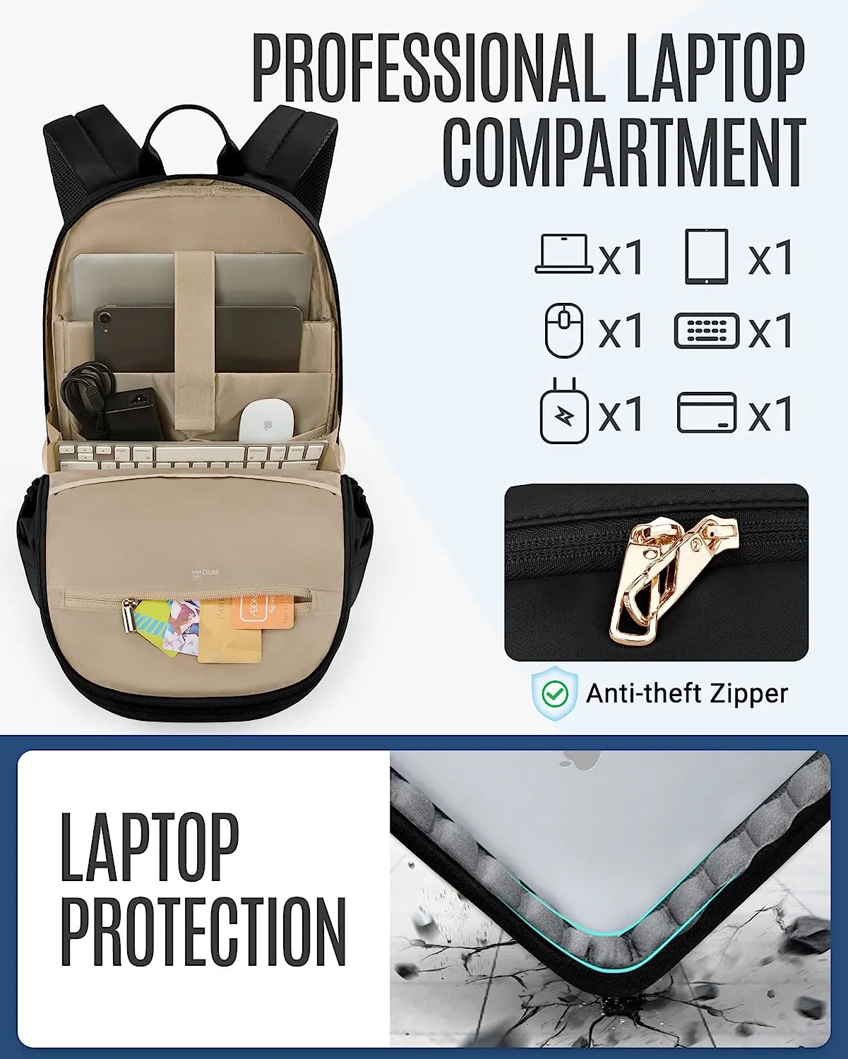 Mochila para computador portátil de viagem, mochila para computador portátil antirroubo de 15.6 polegadas