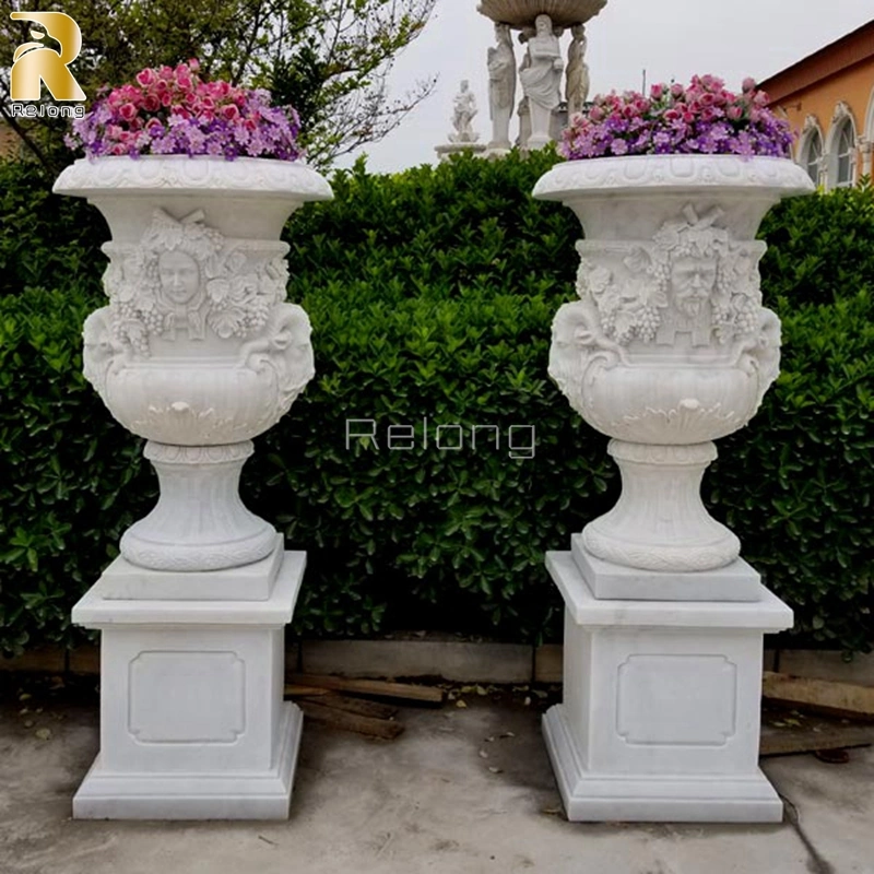 Home Decoration Natural White Pair of Marble Flowerpot Wholesale/Supplierr