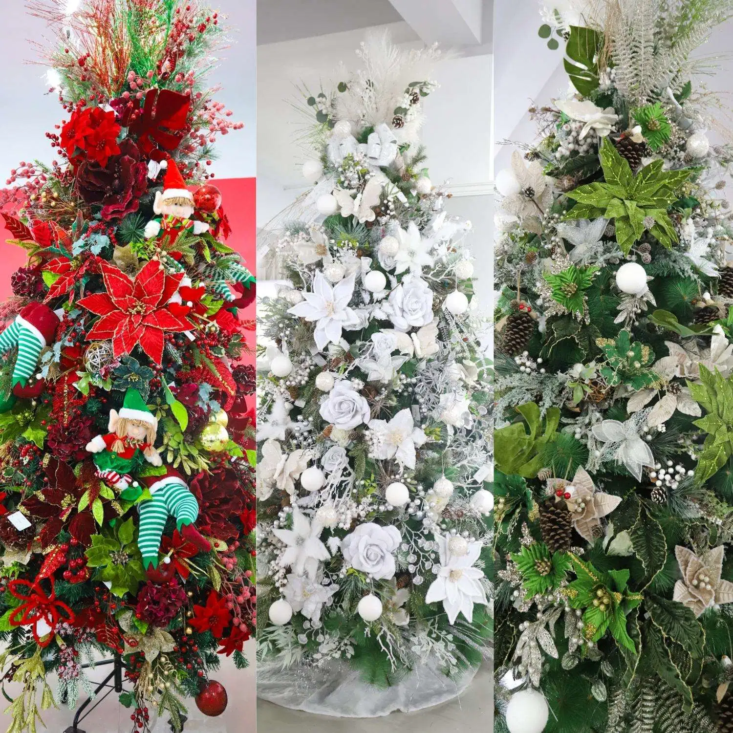 Noël Décoration fleurs pour arbre de Noël couronne guirlande pétale pressée Fleur de magnolia artificielle de Noël dorée métallisé