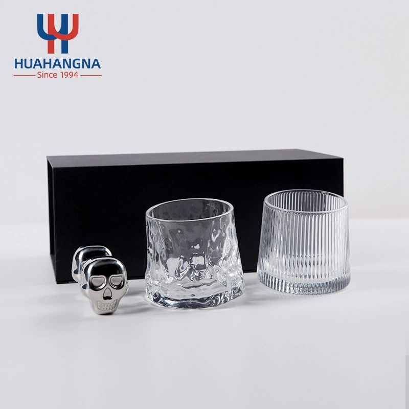 Comercio al por mayor anticuado 7oz Cristal diamante de doble pared de roca cocteles Whiskey gafas para regalo de boda