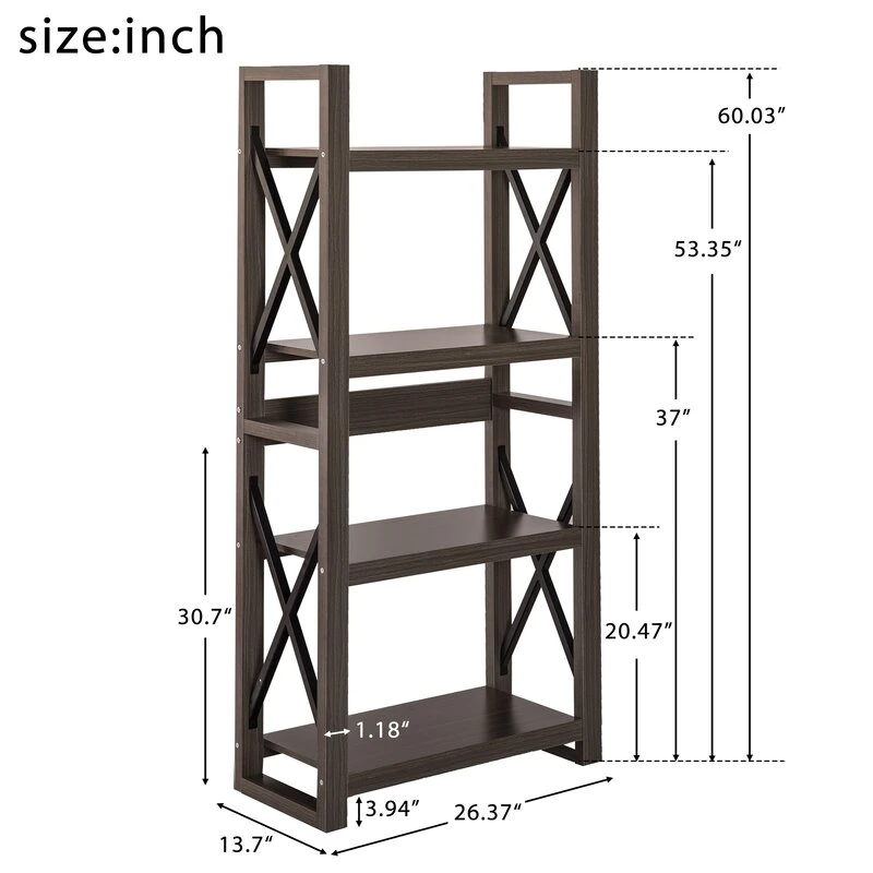 Home Furniture Double X Design Wood Office Wall Ladder Bookcase Shelf for Living Office Room