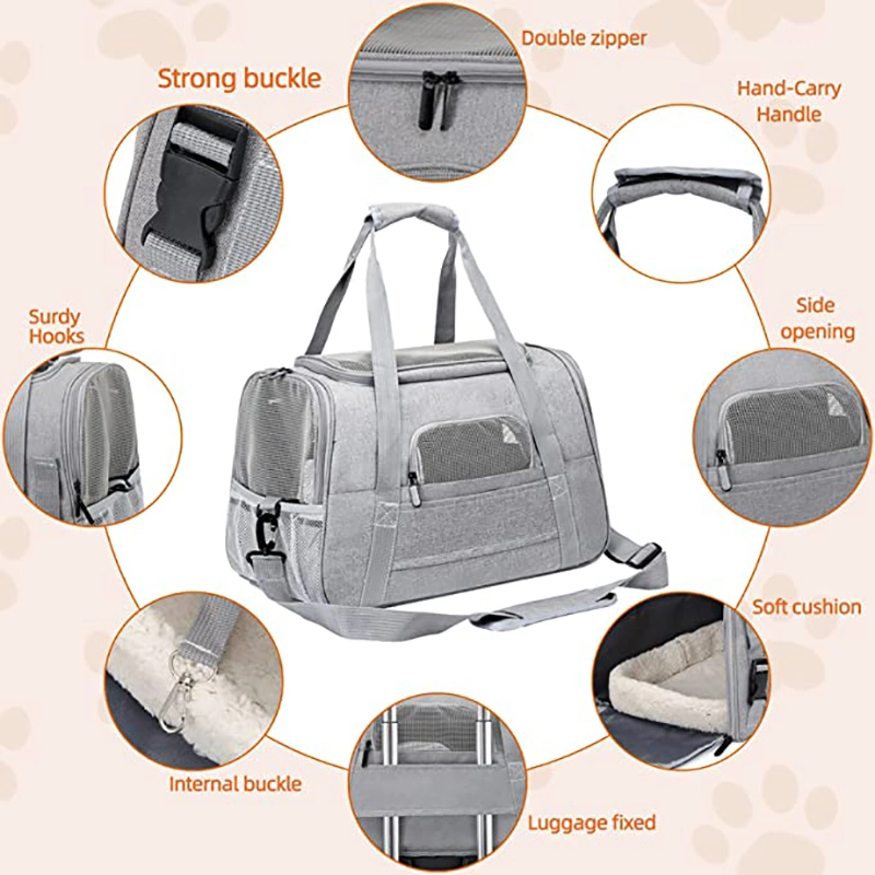 Sac de transport pour animaux de compagnie respirant sur mesure approuvé par les compagnies aériennes pour chiot chat.