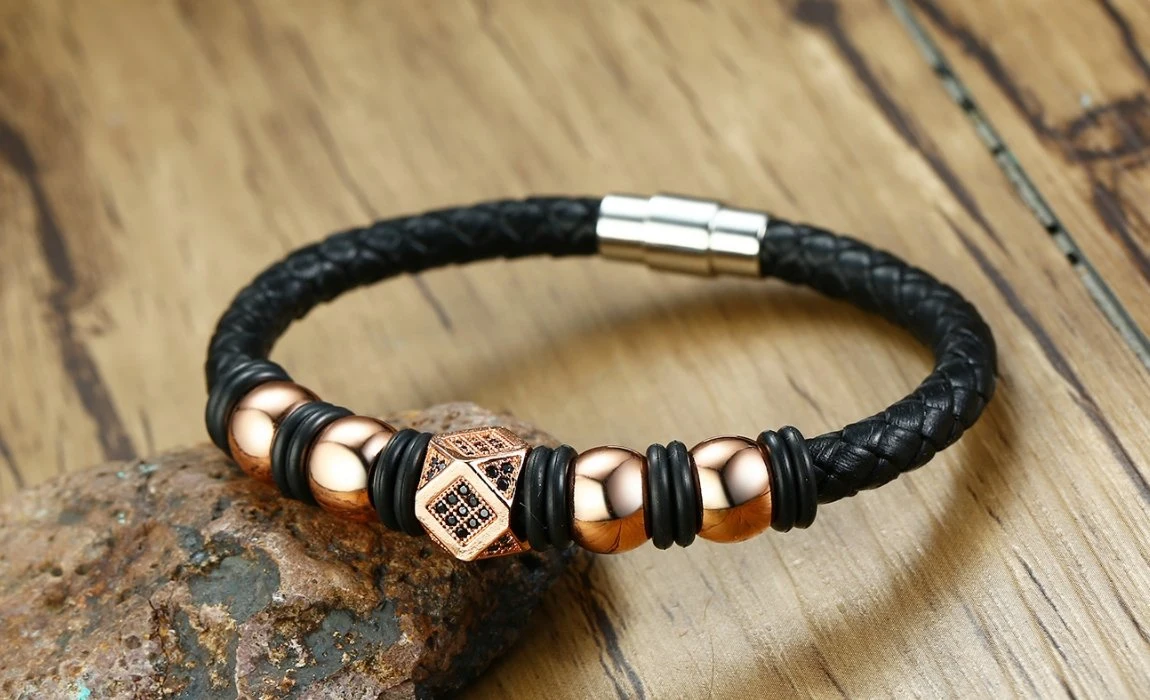 21.5 cm pulsera de cuero Accesorios H Rosa Negra los hombres de oro Pulsera Brazalete Pulsera mayorista de accesorios