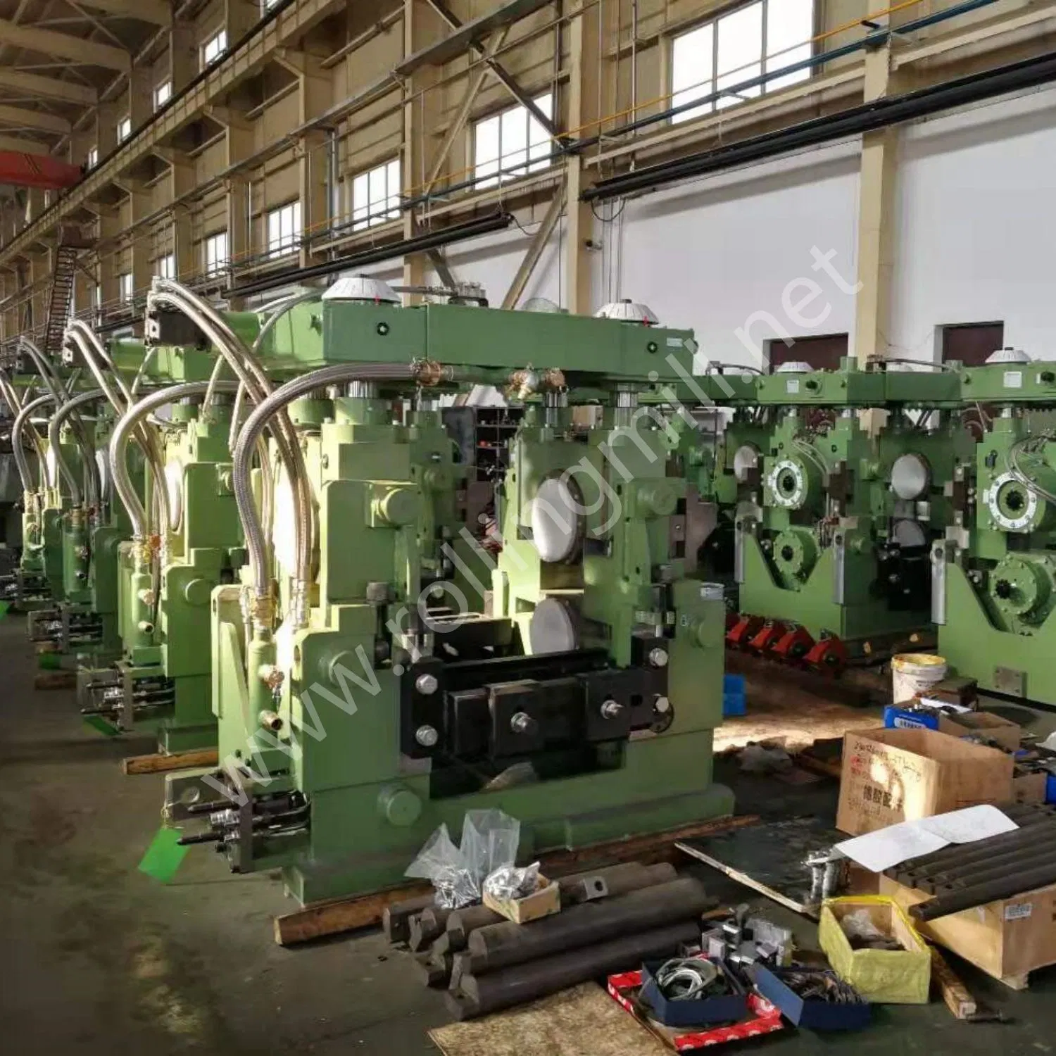 Rolling Mill for Hot Rolled Rebar; Billet Heating, Rolling; Rebar Conveying, Tilting, Cut-to-Length, Straightening and Cooling