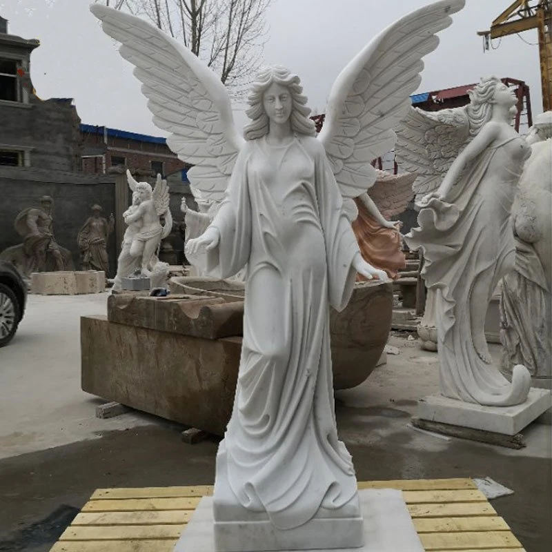 Custom Wholesale/Supplier Nature Stone Torch Angel Statue White Marble Torch Angel Sculpture