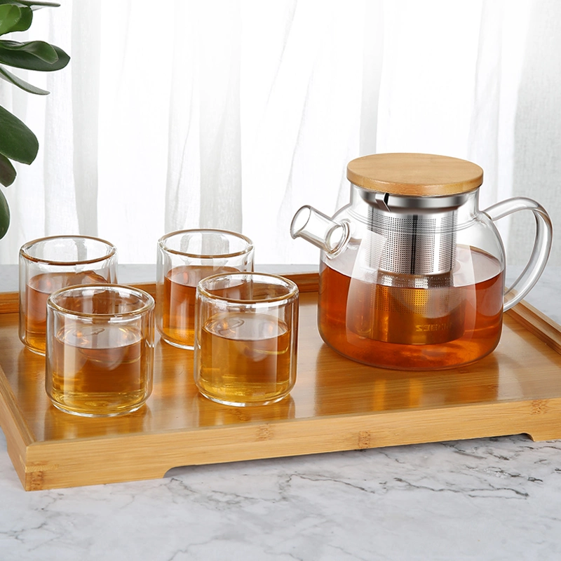 تيابو زجاجي من زجاج Pyrex مع teapot مقاومة للحرارة آمنة