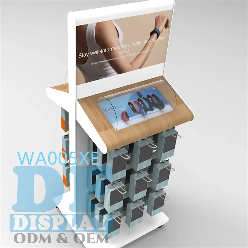 Custom Watch Display Rack Retail Display Unit Slatwall Shelves with Hooks Wooden/MDF Multifunctional Display Rack Phone Accessory/Socks Display Stand