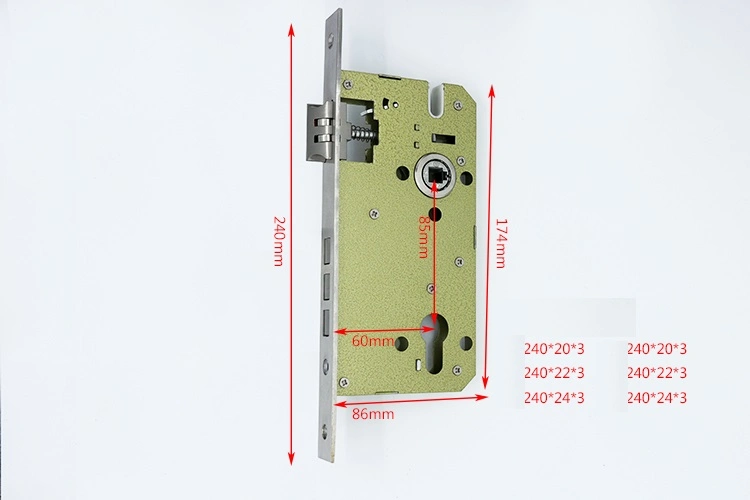 Stainless Steel Door Lock Body 8560 Mortise Lock with 3 Square Bolt Hotel Bedroom Latch Lock