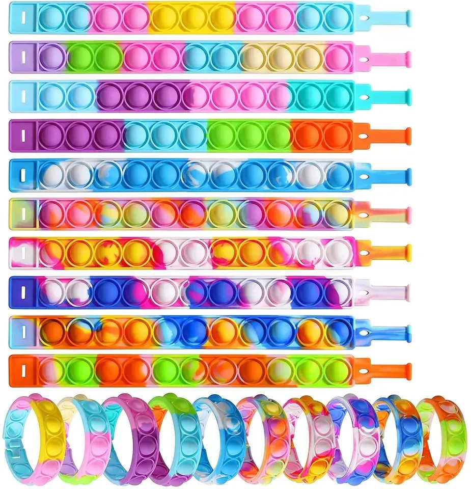 Silicone Bracelet Fidget Toy Wearable Push Bubble Sensory Toy Stress Relief Finger Press Silicone Wristband for Kids and Adults