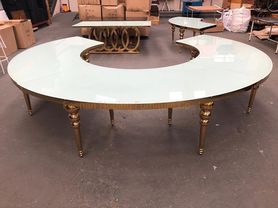 Serpentine Table Gold White Glass Dining Table for Banquet/Hotel/Restaurant/Wedding/Meeting