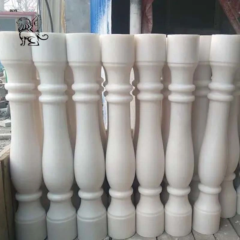 Corrimão de carveiro em pedra com corrimão em balaustrada designs White Marble Balcony Fábrica de pilares do Balustre