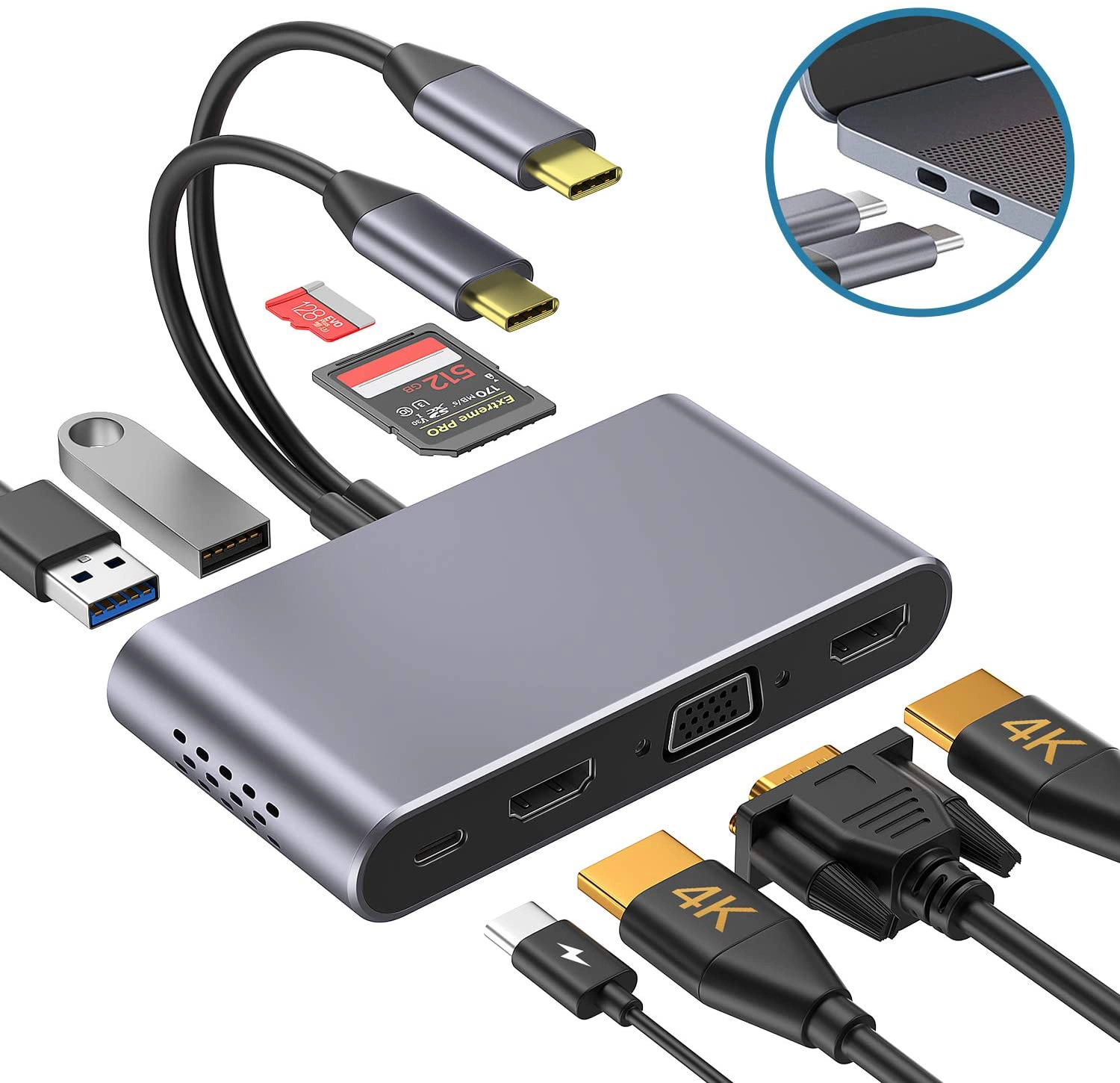 8 em 2 USB C Adaptador, Multi Funções Hub