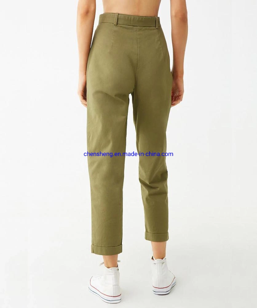 New Fashion Casual Women's Long Pants Wholesale Belted Cuffed Hem Cotton Trousers Ladies Casual Pants Cargo Pants