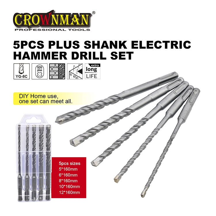 Crownman 5PCS Plus Shank Electric Hammer Drill Set with 40cr Material