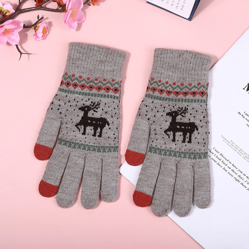 Winter Deer Students Touch Screen Warm Gloves Cute Velvet Christmas Adult Writing Gloves for Men and Women