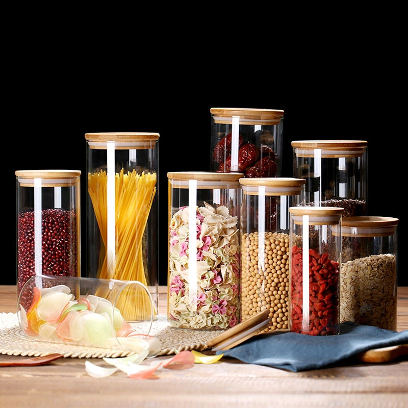 Borosilicate Kitchen Food Glass Storage Jars Set with Bamboo Wood Lid