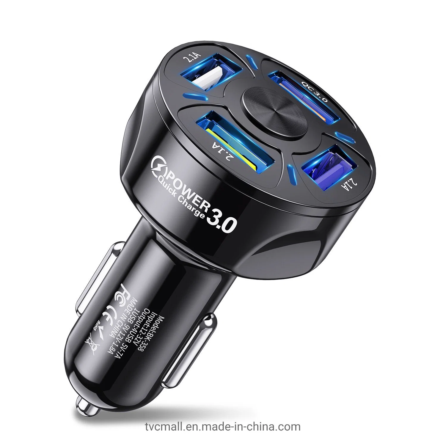 Uslion 4 USB Ports QC 3.0 Fast Charging Car Cigarette Lighter Charger Car Charger- Black