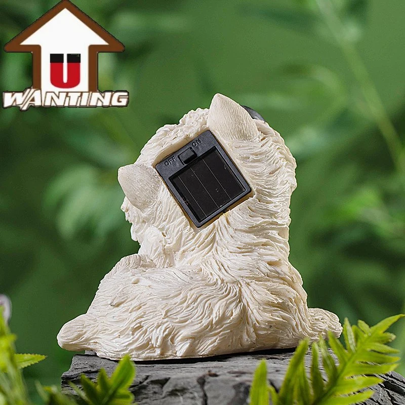 Harz Garten Statue Cute Kitty Puppy Solar Light Outdoor-Dekor Tierskulptur