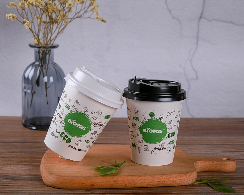 Одноразовая бумага для холодной / горячей кофе с односторонней печатью Чашки кружка с крышкой