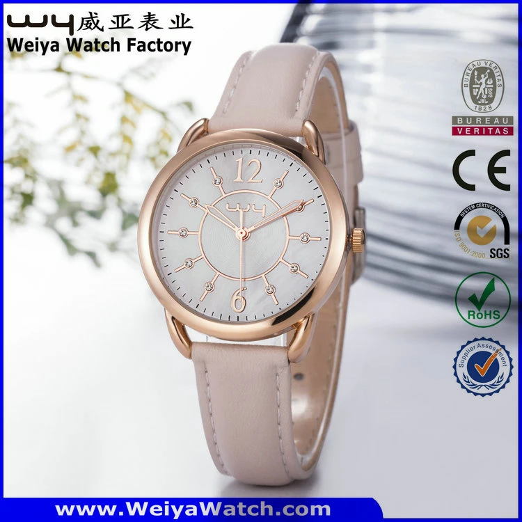 OEM/ODM Leather Strap Quartz Ladies Wrist Watch (Wy-095B)