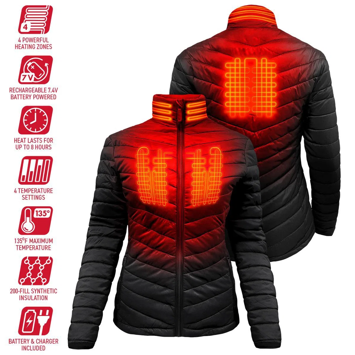 Women's Puffer Heated Jacket Lightweight Battery Pack Powered Clothing