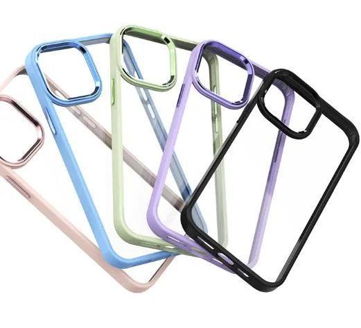 Frame Bumper Phone Cases for iPhone 14 13 12 11 X Max Xr 8 7 Plus Cover Shockproof Mobile Shell Back 3 in 1 Hybrid TPU PC Metal Coating Clear Color