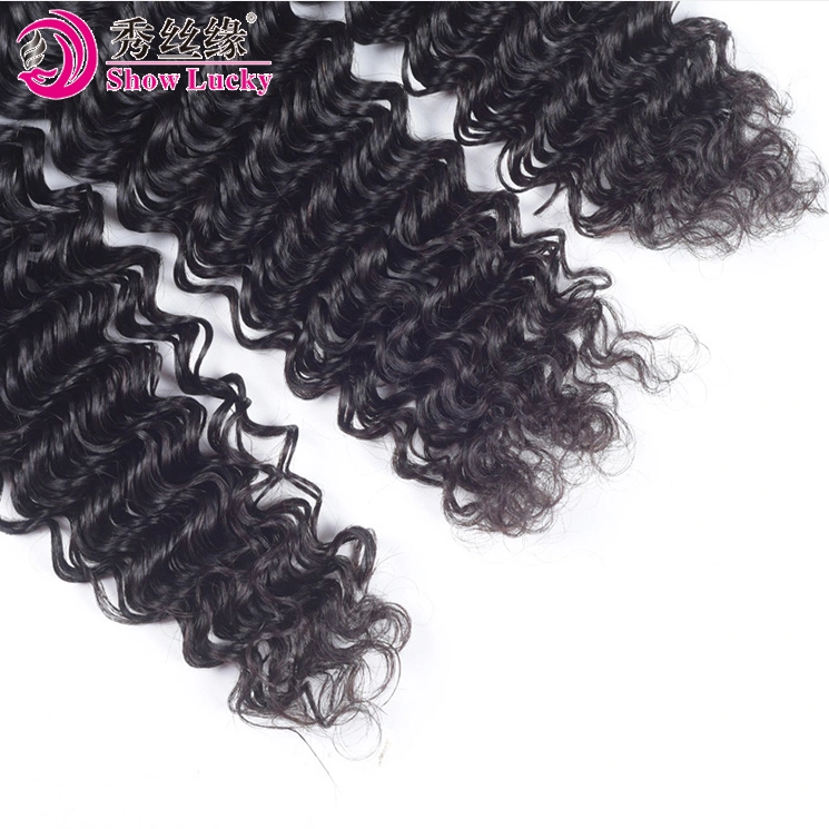 Matérias não transformadas de cabelo humano indiano onda profunda Extensão de cabelo Remy Hair trama tecelagem