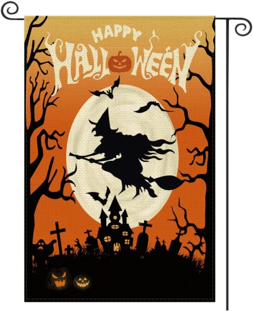 Großhandel Kürbis Geist Witch Doppelseite Digitaldruck Polyester Garten Flagge für Heimhof Halloween Dekoration