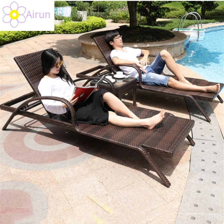 Adjustable Resort Rattan Chaise Lounge Chair Furniture Outdoor Sun Bed Beach Sun Loungers for Pool Side