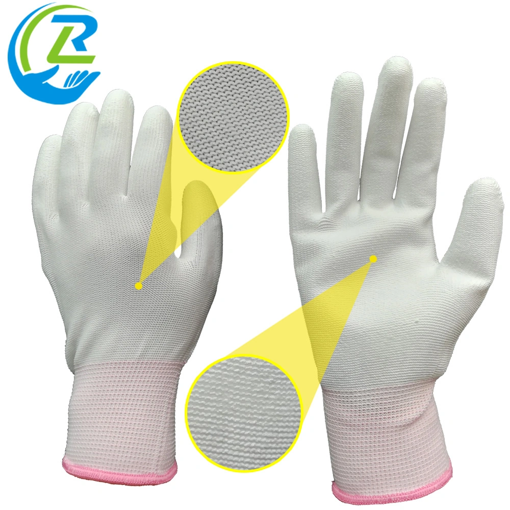 White PU Work Gloves Palm Coated Workplace Safety Supplies