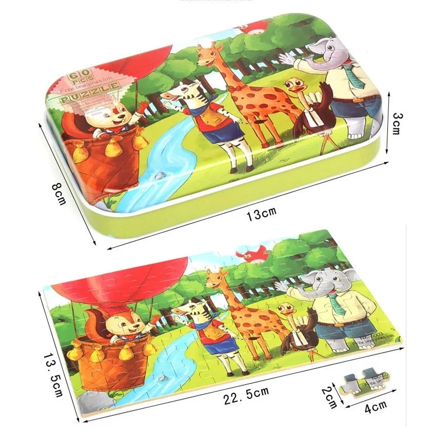 Hot 60 pièces casse-tête en bois jouets pour enfants Cartoon Véhicule animal Bois Jigsaw bébé éducatif jouet enfants Noël cadeau