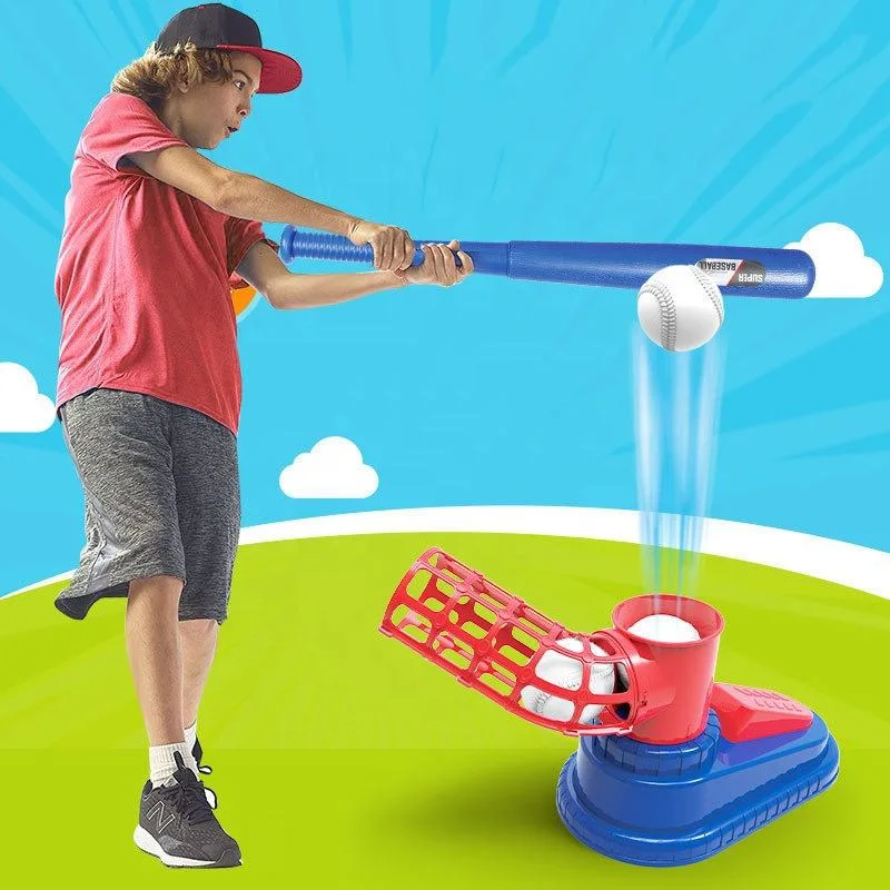 Kid Outdoor Sport Activity Game Balls Catapult Toy Plastic Funny Training Bat Baseball Launcher Set