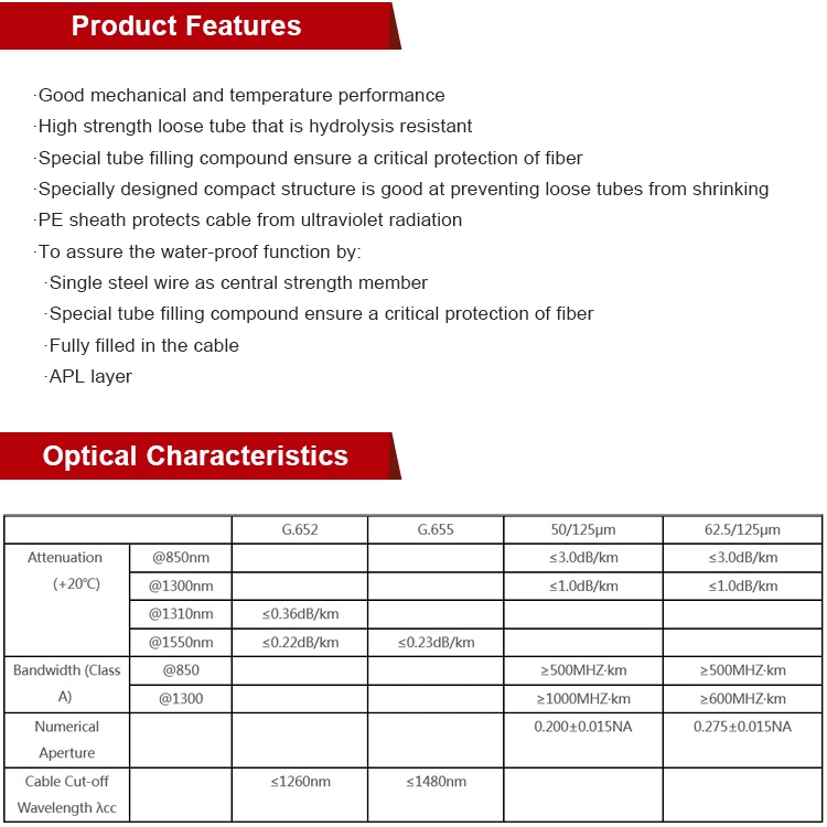 Single Mode Armoured Fibre Optic Cable GYTA 6/12/24 Core Cable Gpon Olt