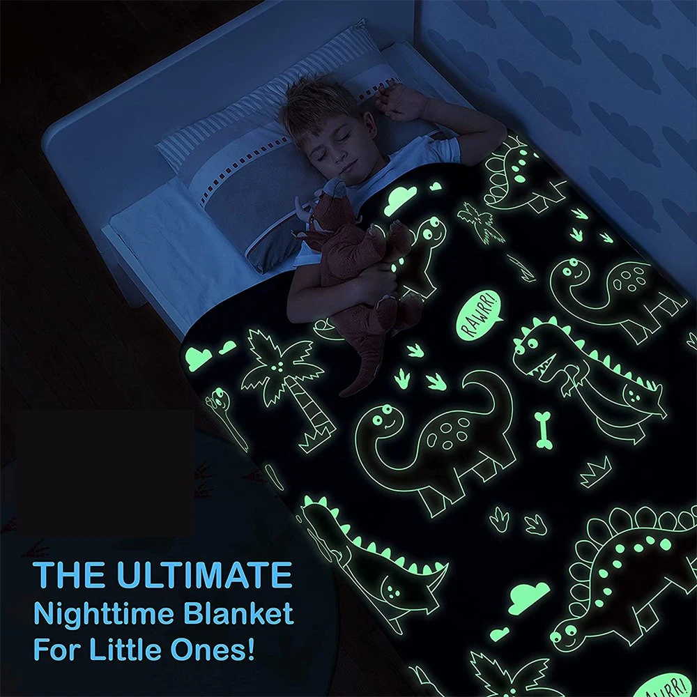 Glow in The Dark Dinosaur Blanket for Boys &ndash; Soft Plush Blue Fleece Throw Blanket. Great Dinosaur Gifts for Kids, Grandkids, Baby, Toddler, Birthday