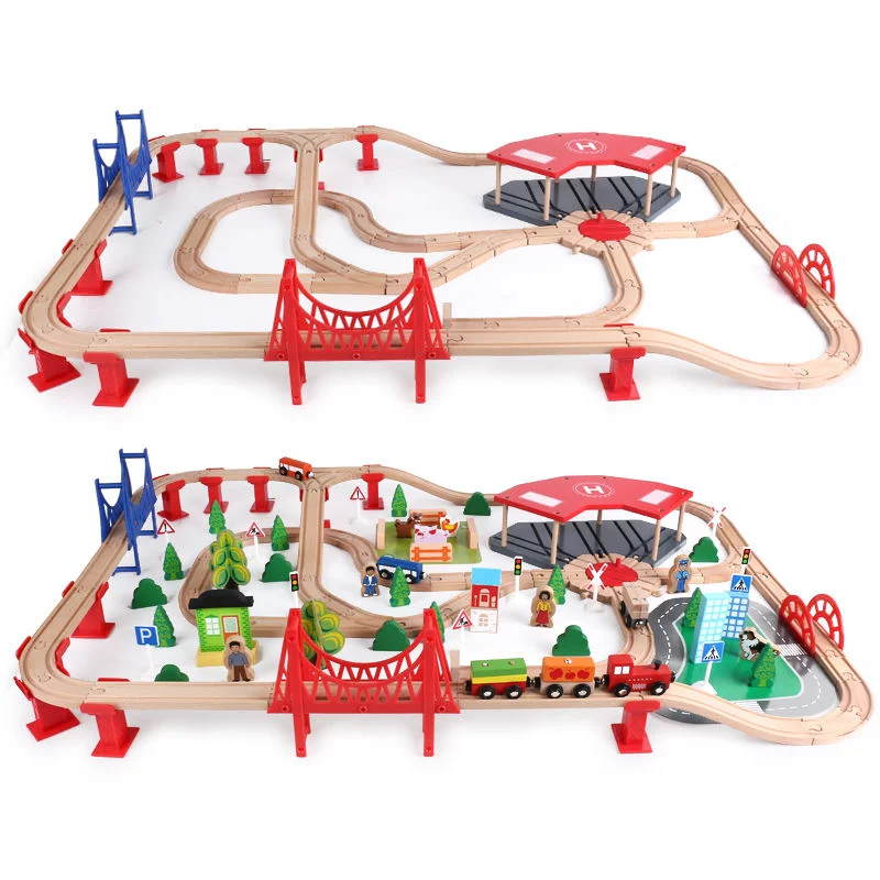 سكة حديد Toy Wooden Railway من Electric Small Train تم تجميعها من 140PCS DIY لعبة المجموعة