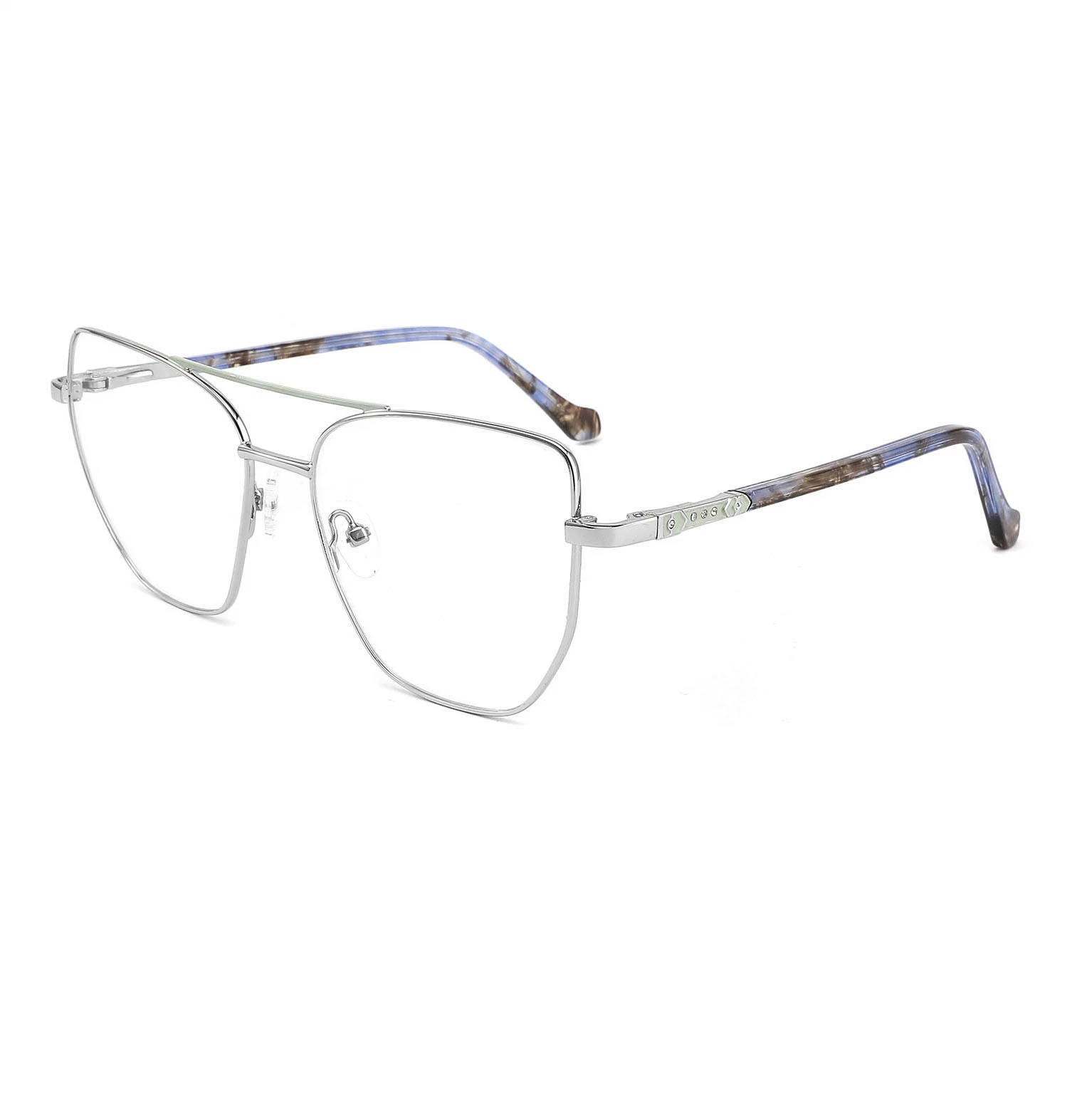 New Style Irregular Double Bridge Metal Eyeglasses for Unisex Demi Acetate Temple Unique Colorful Optical Frames