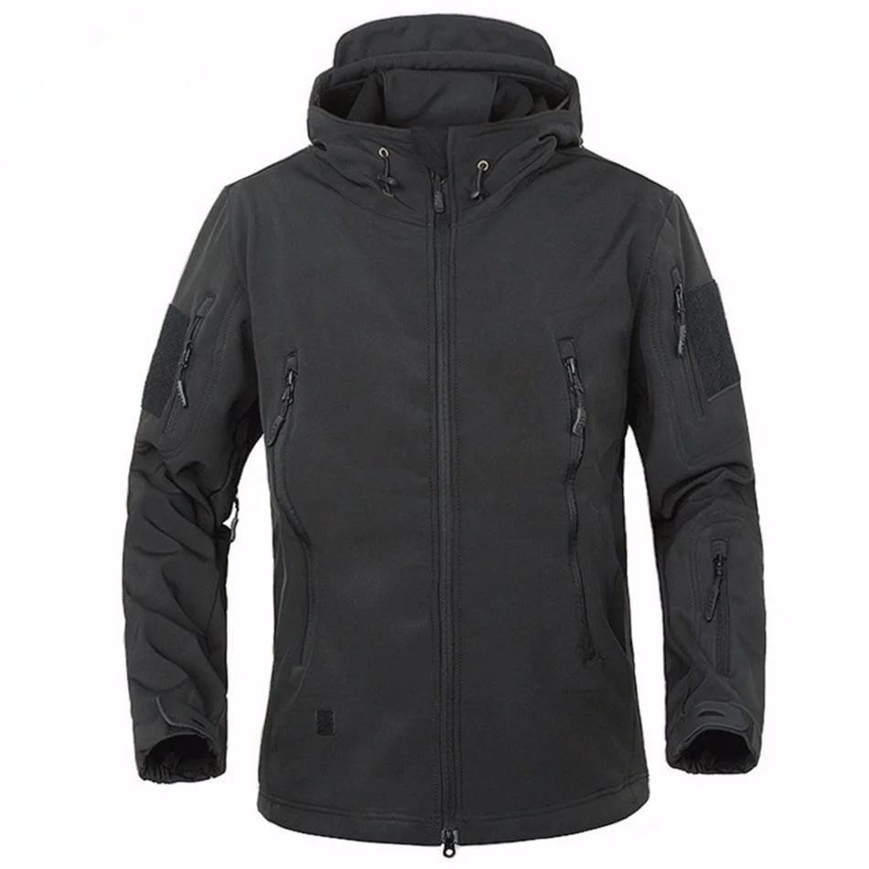 Chaqueta táctica con capucha impermeable suave para hombre, para caminatas negras Chaquetas para hombre Camping Windbreaker para el invierno