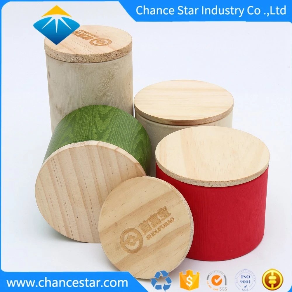 Custom Thick Cardboard Round Paper Box with Wooden Lid