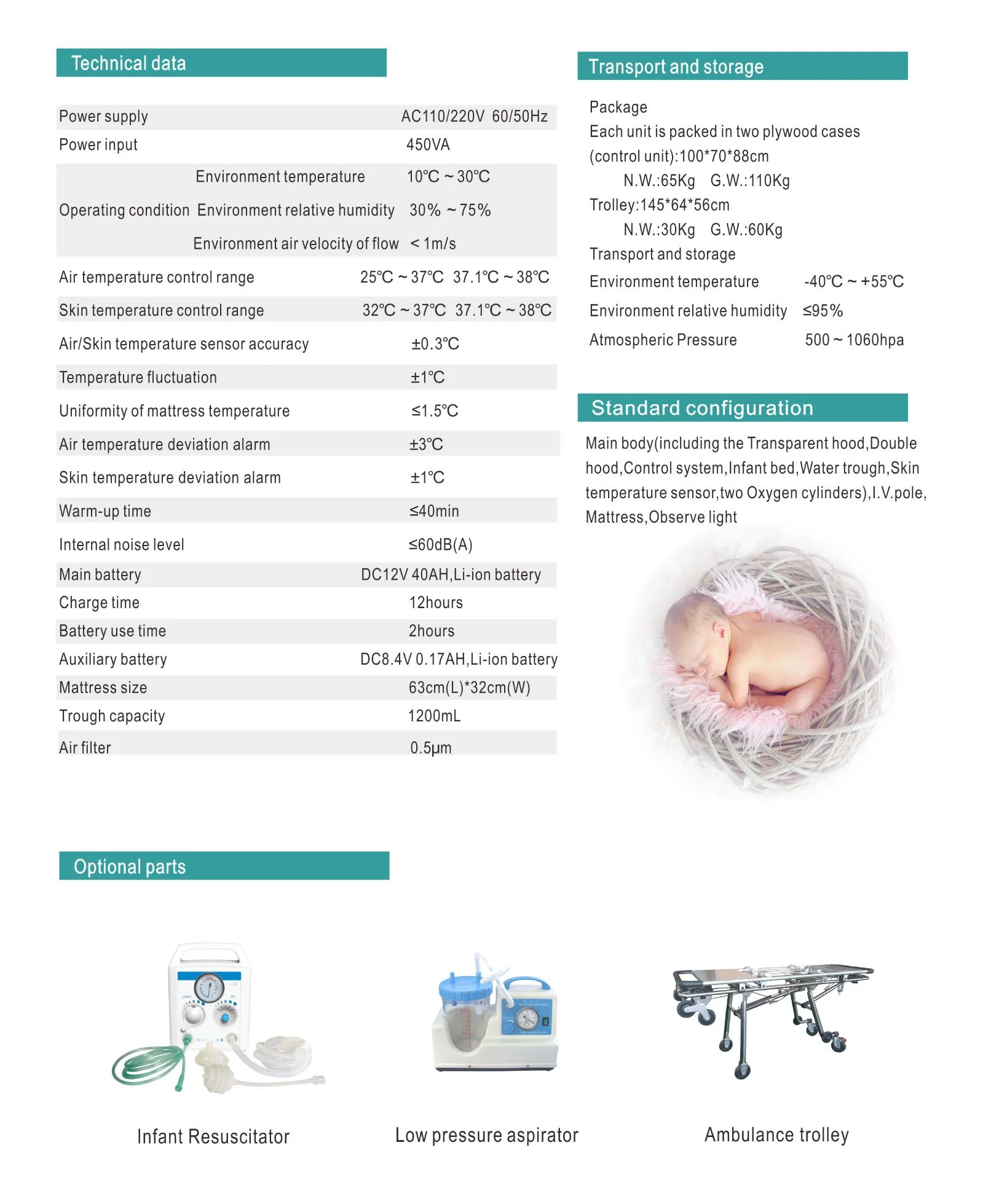 Krankenhaus Medical Portable Baby Transport Inkubator Maschine für Verkauf