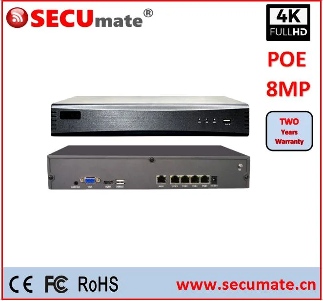 4CH 4K 8MP Poe NVR CCTV Security System Network NVR Recorder