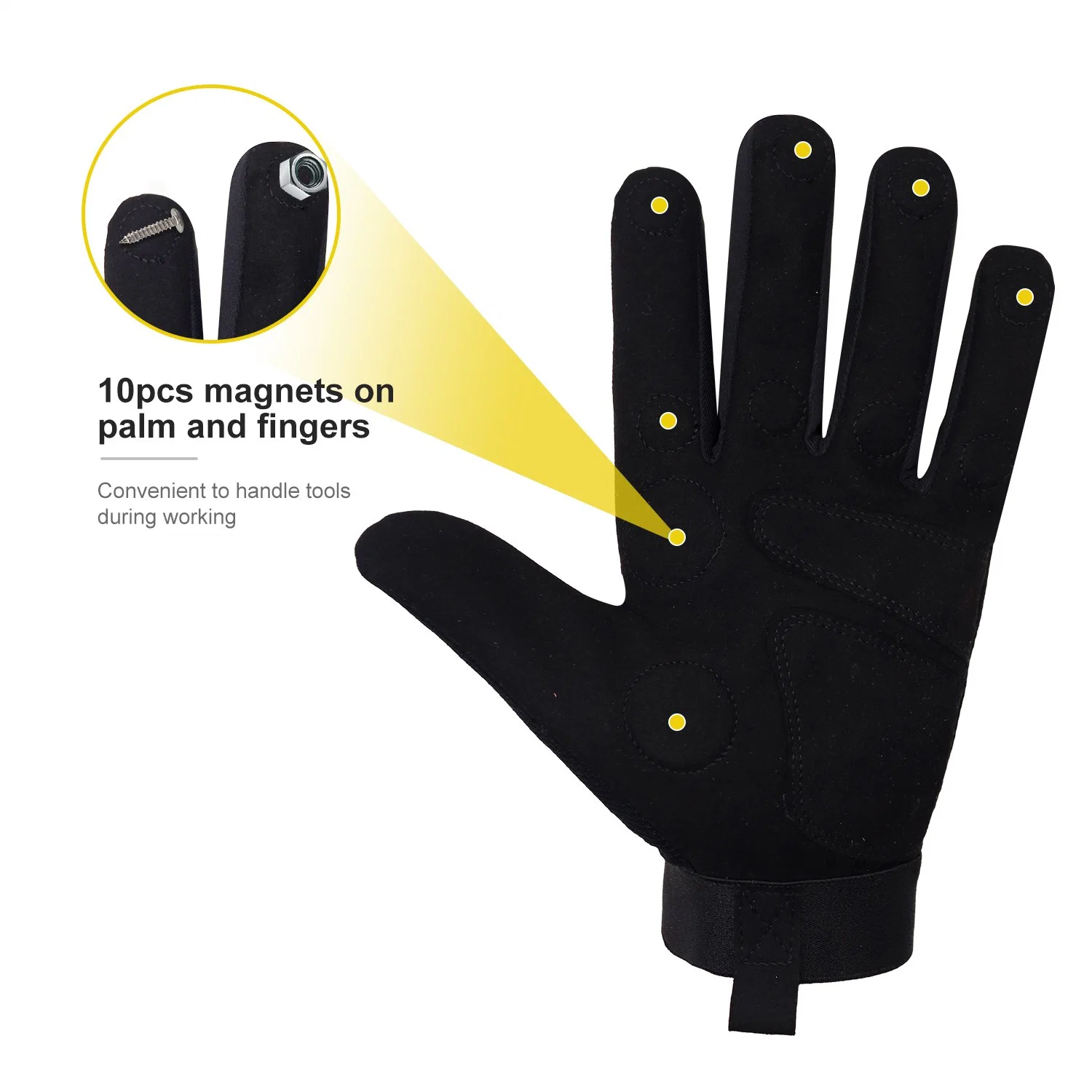 Prisafety Respirant Nouveau Design Gants de Mécanicien Noirs Gants de Sécurité de Travail en Plein Air Gants de Travail pour Hommes avec Aimant