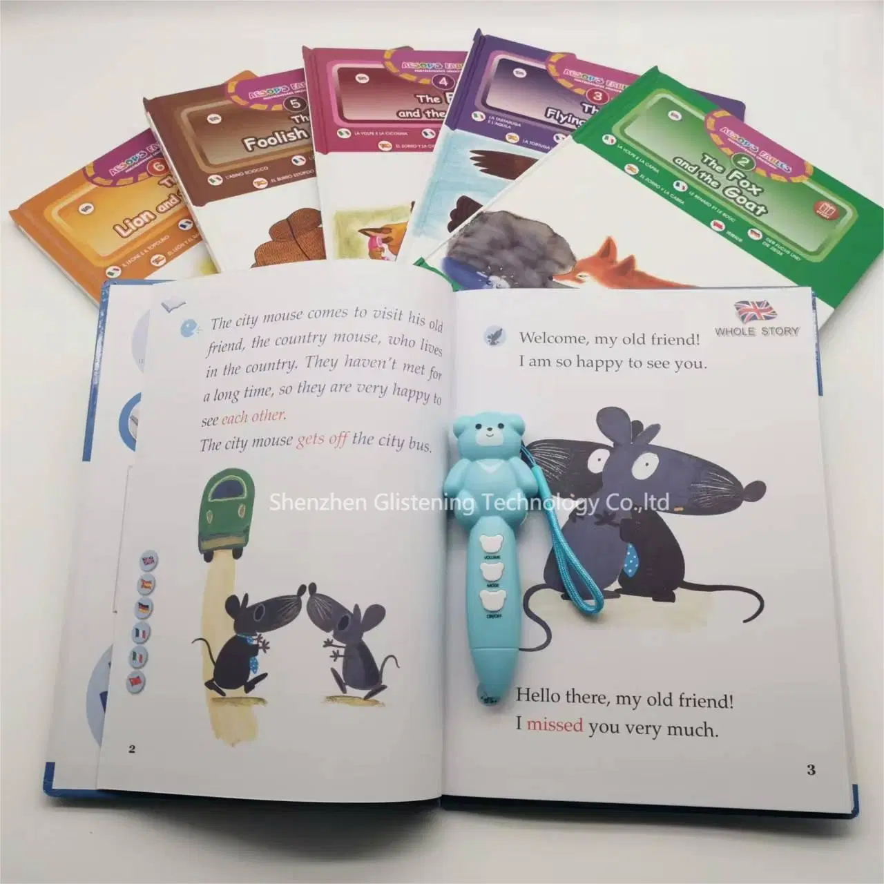 Kids Audio Aesop&prime; S Fables Books Talking Pen with 6 Languages