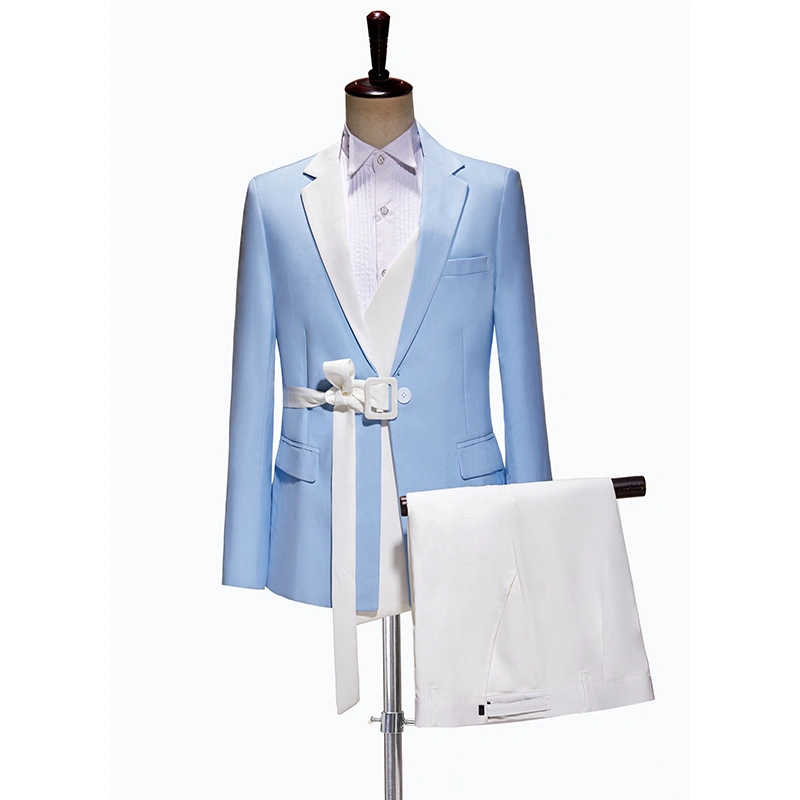 Traje de escena azul y blanco fino OEM para hombre Vestido de hombre