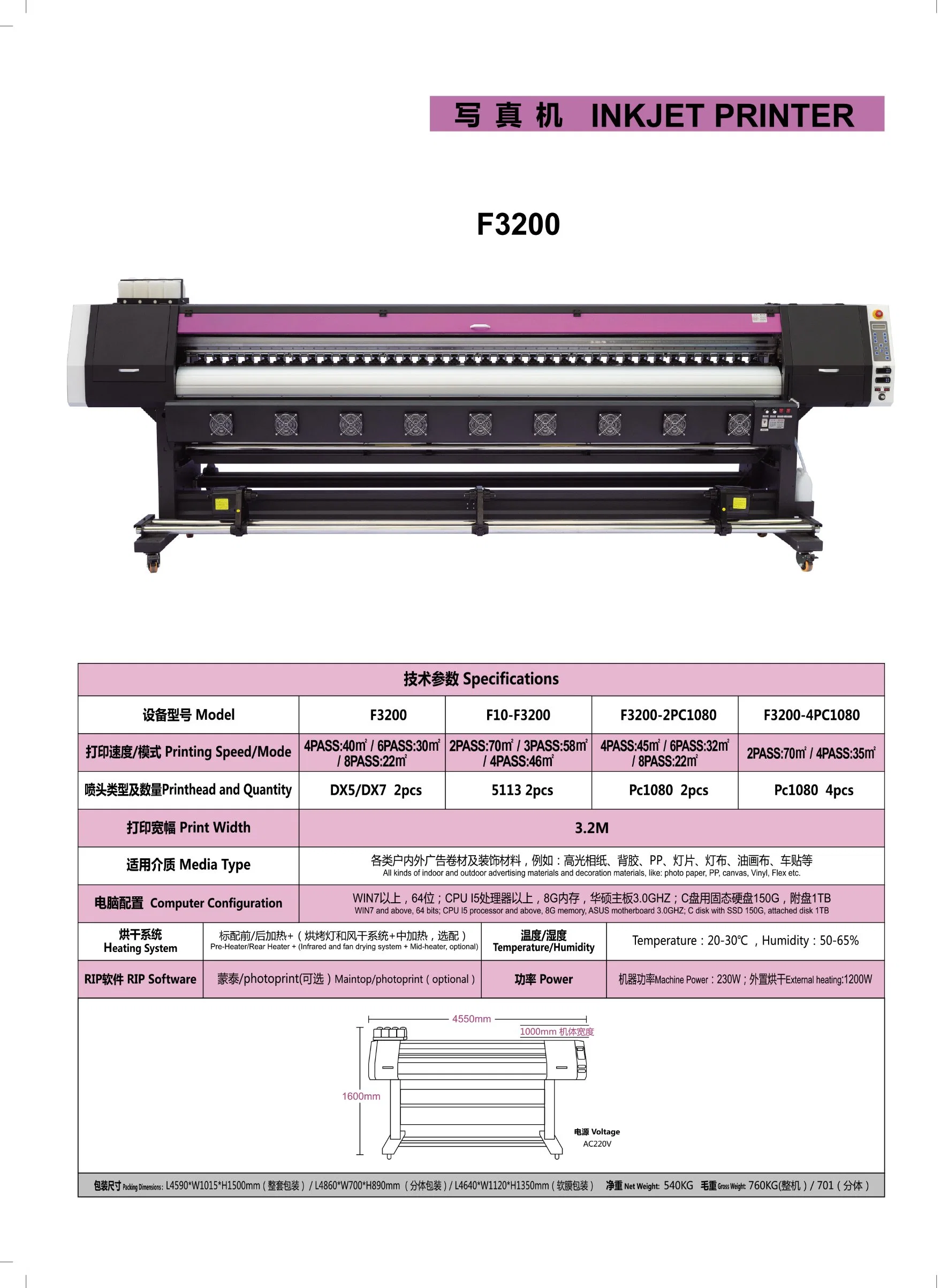 Hoson Program 3.2m Eco Solvent Printer Two Dx5 THK Rail